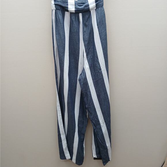 Roxy Jumpsuit with Belt Striped Wide Leg Blue & White Size XS Vacation Beach - Picture 2 of 14